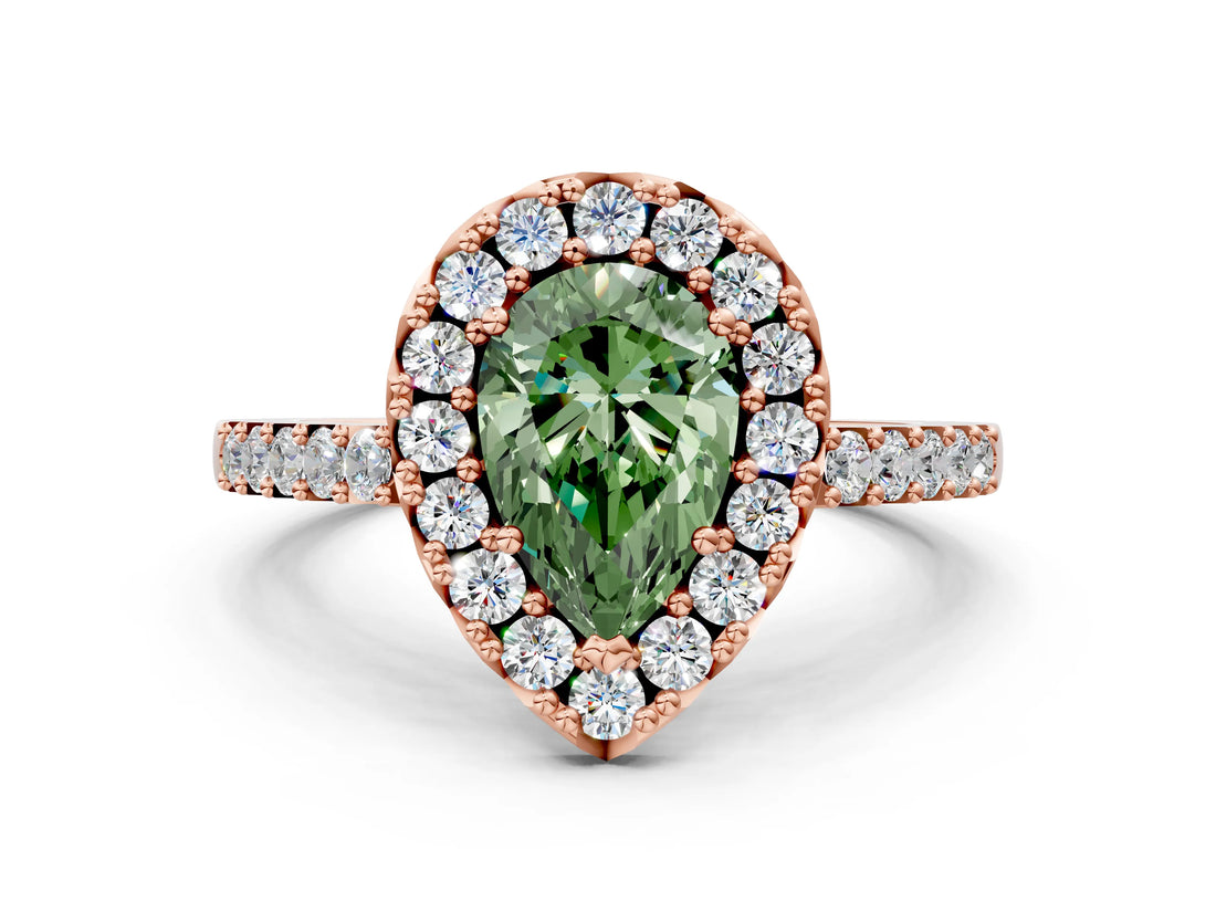 Rose gold Fancy Green Pear  Halo Diamond Pavé Solitaire Ring_39