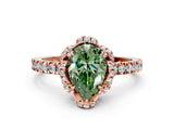 Rose gold Fancy Green Pear  Halo Diamond Pave Band Ring with Four-Prong Setting_15