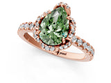 Rose gold Fancy Green Pear  Halo Diamond Pave Band Ring with Four-Prong Setting_16