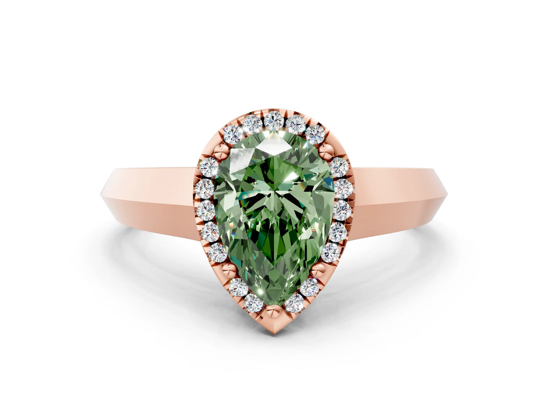 Rose gold Fancy Green Pear  Halo Diamond Ring with Cathedral Band and Four-Prong Setting_68