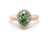 Rose gold Fancy Green Pear  Halo Diamond Ring with Cathedral Band and Four-Prong Setting_68