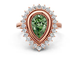 Rose gold Fancy Green Pear  Halo Diamond Ring with Milgrain Edge and Round Prong Setting_25