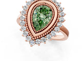 Rose gold Fancy Green Pear  Halo Diamond Ring with Milgrain Edge and Round Prong Setting_26