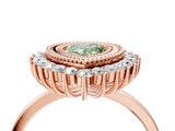 Rose gold Fancy Green Pear  Halo Diamond Ring with Milgrain Edge and Round Prong Setting_29