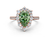 Rose gold Fancy Green Pear  Halo Diamond Ring with Pavé Band and Prong Setting_20