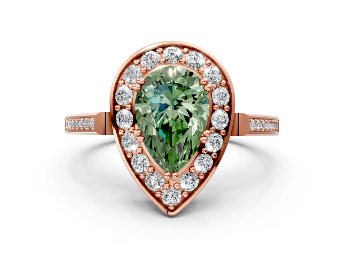 Rose gold Fancy Green Pear  Halo Diamond Ring with Split Shank and Four-Prong Setting_66