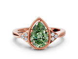 Rose gold Fancy Green Pear  Halo Diamond Ring with Tapered Band and Four-Prong Setting_3