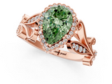 Rose gold Fancy Green Pear  Halo Diamond Ring with Vintage Split Shank and Four-Prong Setting_21