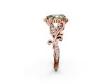 Rose gold Fancy Green Pear  Halo Diamond Ring with Vintage Split Shank and Four-Prong Setting_22