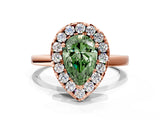 Rose gold Fancy Green Pear  Halo Diamond Solitaire with Pavé Band and Four-Prong Setting_92