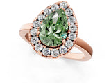 Rose gold Fancy Green Pear  Halo Diamond Solitaire with Pavé Band and Four-Prong Setting_93