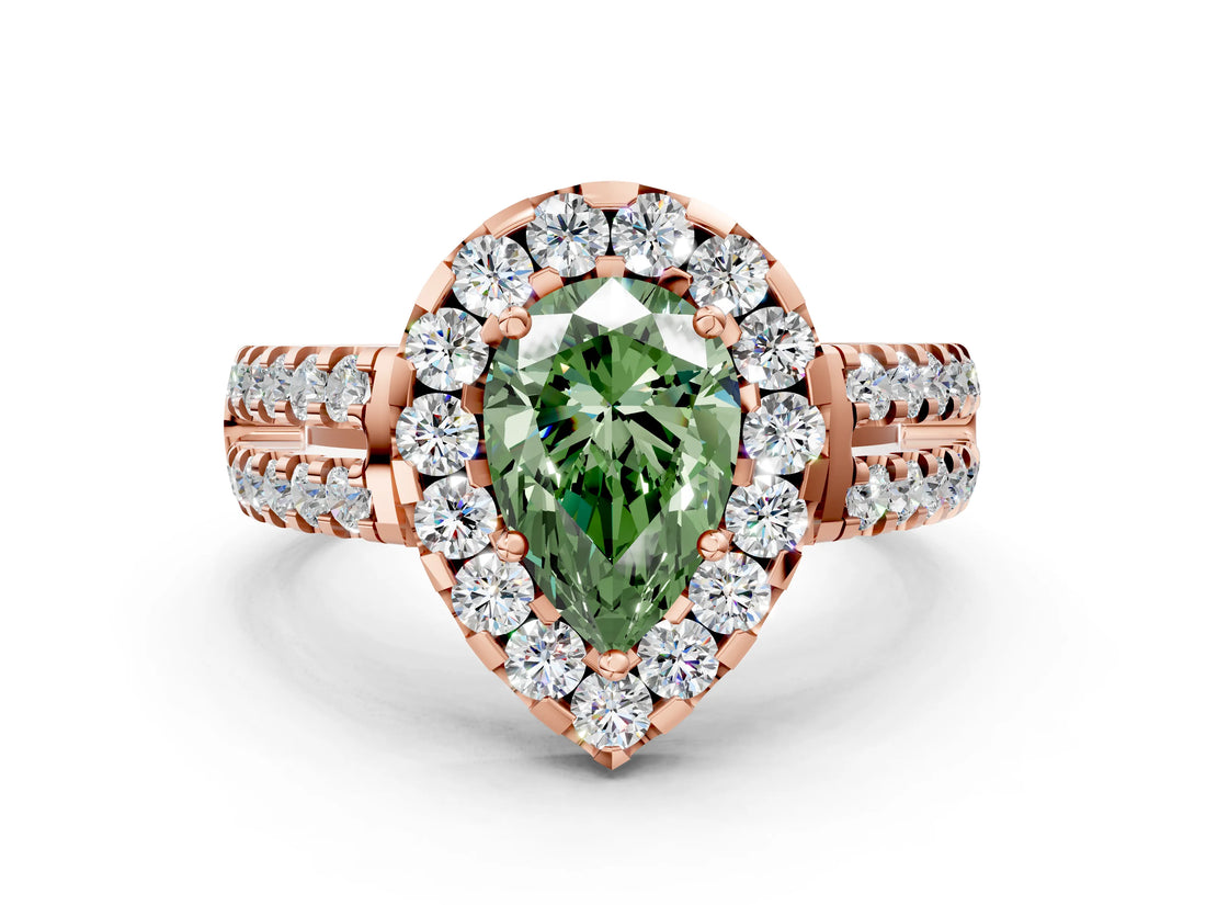 Rose gold Fancy Green Pear  Halo Diamond Split Shank Engagement Ring with Prong Setting_69