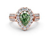Rose gold Fancy Green Pear  Halo Diamond Split Shank Engagement Ring with Prong Setting_69