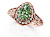 Rose gold Fancy Green Pear  Halo Diamond Split Shank Ring with Milgrain Detail_50