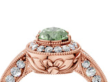Rose gold Fancy Green Pear  Halo Diamond Split Shank Ring with Milgrain Detail_53