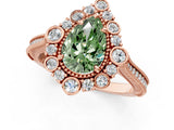 Rose gold Fancy Green Pear  Halo Milgrain Pave Diamond Ring with Four-Prong Setting 1
