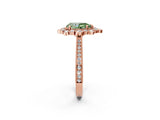 Rose gold Fancy Green Pear  Halo Milgrain Pave Diamond Ring with Four-Prong Setting 2