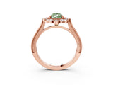 Rose gold Fancy Green Pear  Halo Milgrain Pave Diamond Ring with Four-Prong Setting 3