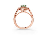 Rose gold Fancy Green Pear  Halo Milgrain Solitaire with Bezel Set Side Stones and Pave Band_35