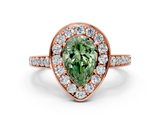 Rose gold Fancy Green Pear  Halo Pavé Diamond Engagement Ring with Bezel Setting_20