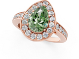 Rose gold Fancy Green Pear  Halo Pavé Diamond Engagement Ring with Bezel Setting_21