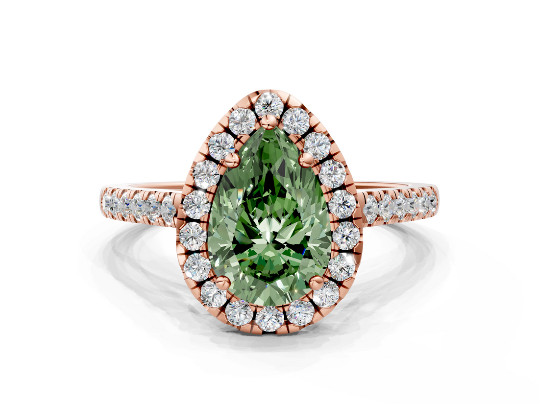 Rose gold Fancy Green Pear  Halo Pavé Diamond Engagement Ring with Four-Prong Setting_3