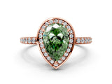 Rose gold Fancy Green Pear  Halo Pave Band Solitaire Ring with Prong Setting_63
