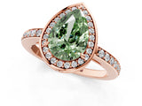 Rose gold Fancy Green Pear  Halo Pave Band Solitaire Ring with Prong Setting_64