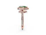 Rose gold Fancy Green Pear  Halo Pave Band Solitaire Ring with Prong Setting_65