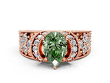 Rose gold Fancy Green Pear  Halo Pave Diamond Engagement Ring with Milgrain Detailing_49