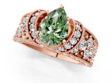 Rose gold Fancy Green Pear  Halo Pave Diamond Engagement Ring with Milgrain Detailing_50