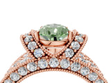 Rose gold Fancy Green Pear  Halo Pave Diamond Engagement Ring with Milgrain Detailing_53