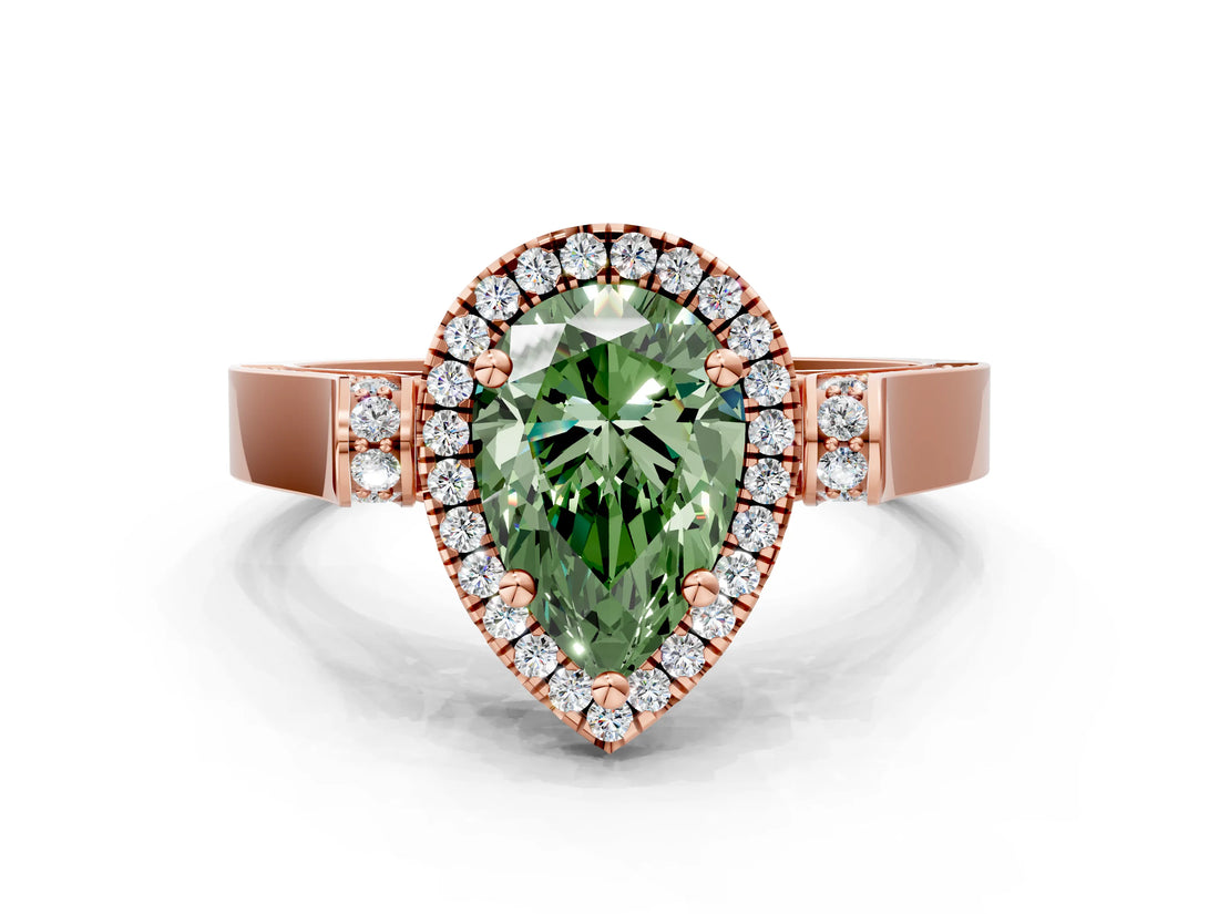 Rose gold Fancy Green Pear  Halo Pave Split Shank Prong Setting Ring_26