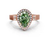Rose gold Fancy Green Pear  Halo Pave Split Shank Prong Setting Ring_26