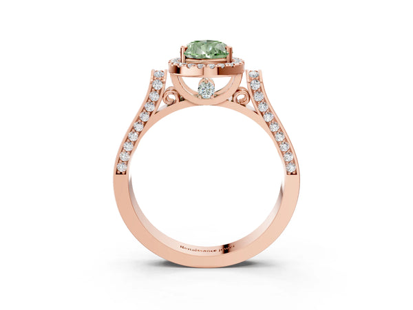 Rose gold Fancy Green Pear  Halo Pave Split Shank Prong Setting Ring