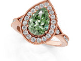 Rose gold Fancy Green Pear  Halo Round Diamond Milgrain Pave Engagement Ring_4