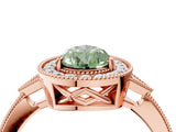 Rose gold Fancy Green Pear  Halo Round Diamond Milgrain Pave Engagement Ring_7