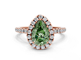 Rose gold Fancy Green Pear  Halo Round Diamond Pavé Band Four-Prong Ring_3