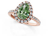 Rose gold Fancy Green Pear  Halo Round Diamond Pavé Band Four-Prong Ring_4