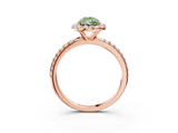 Rose gold Fancy Green Pear  Halo Round Diamond Pavé Band Four-Prong Ring_6