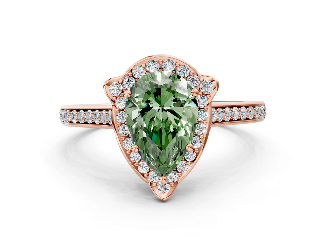 Rose gold Fancy Green Pear  Halo Round Diamond Pave Band with Four-Prong Setting_38