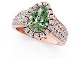 Rose gold Fancy Green Pear  Halo Round Diamond Pave Band with Prong Setting 1
