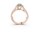 Rose gold Fancy Green Pear  Halo Round Diamond Pave Band with Prong Setting 3