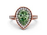 Rose gold Fancy Green Pear  Halo Solitaire Diamond Ring with Pave Band and Bezel Setting_49