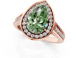 Rose gold Fancy Green Pear  Halo Solitaire Diamond Ring with Pave Band and Bezel Setting_50