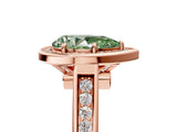Rose gold Fancy Green Pear  Halo Solitaire Diamond Ring with Pave Band and Bezel Setting_54