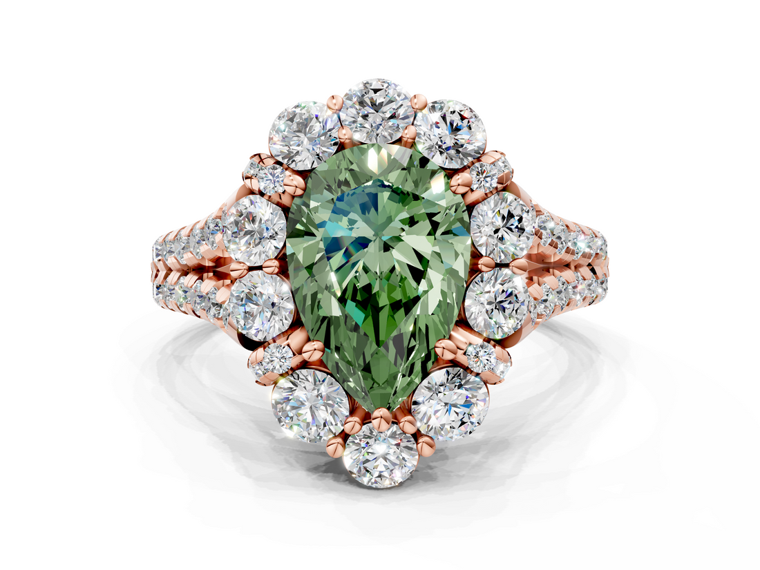 Rose gold Fancy Green Pear  Halo Split Shank Diamond Engagement Ring with Pave Band and Four-Prong Setting_54