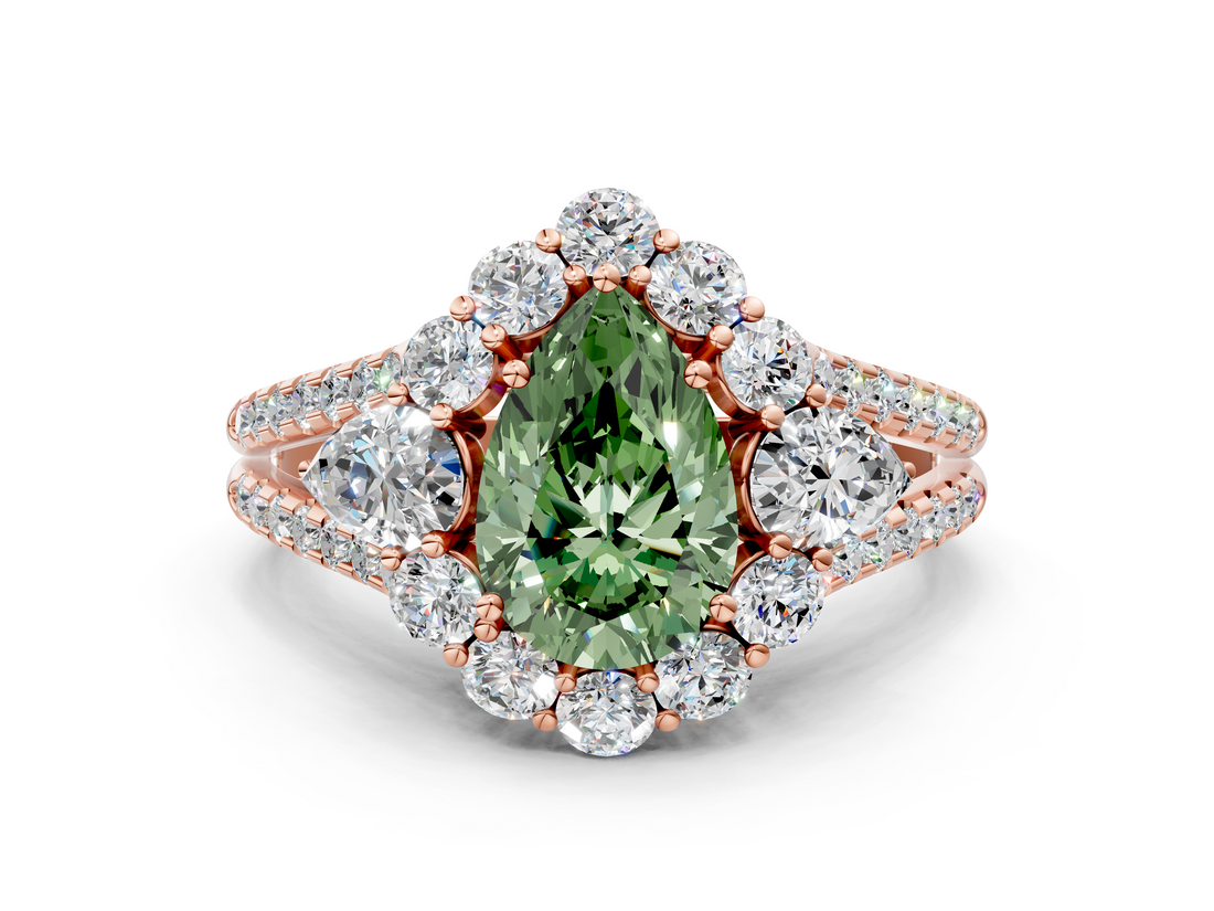 Rose gold Fancy Green Pear  Halo Split Shank Diamond Engagement Ring with Prong Setting_20