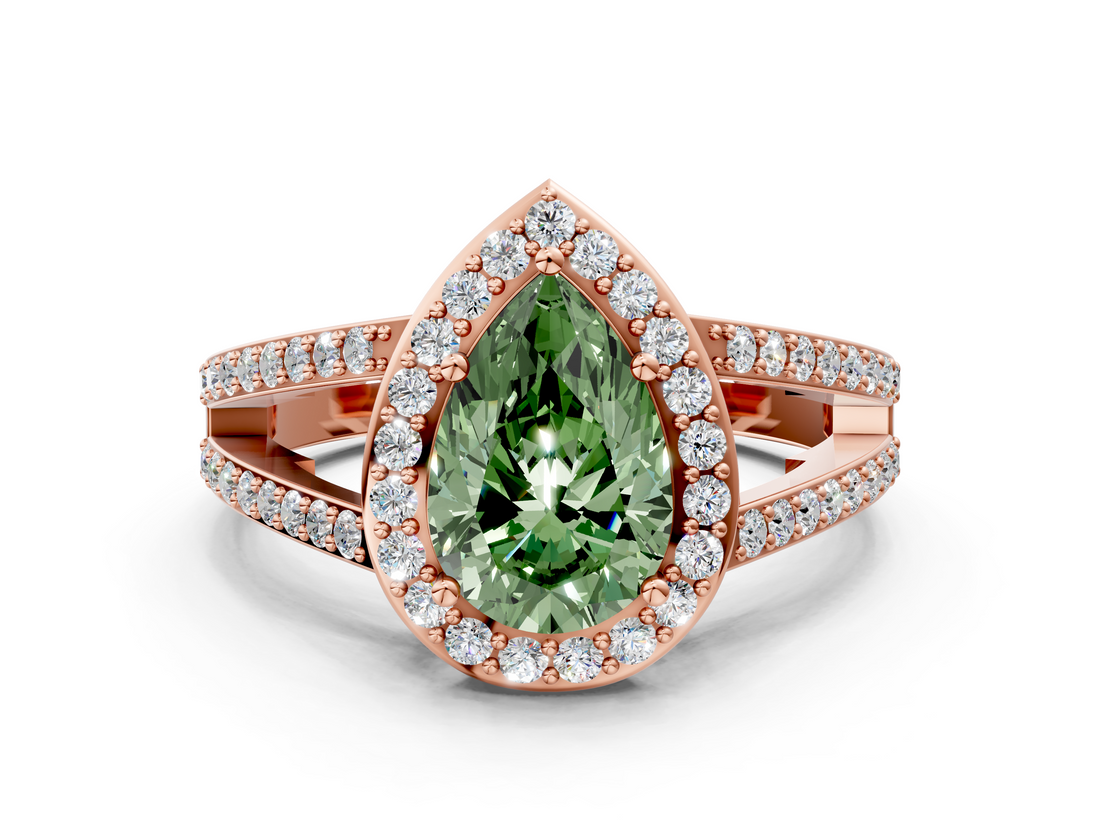 Rose gold Fancy Green Pear  Halo Split Shank Diamond Ring with Four-Prong Setting_32