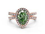 Rose gold Fancy Green Pear  Halo Split Shank Diamond Ring with Pavé Setting_26